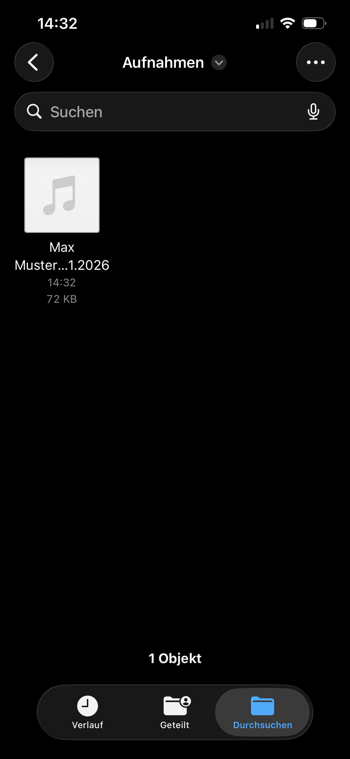 Gesicherte Aufnahme in der Dateien-App
